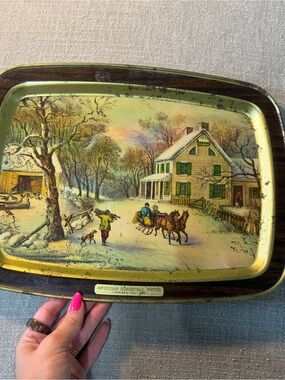 Vintage Winter Scene Decorative Serving Tray - Green Accents